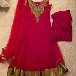 Red/Gold Anarkali Indian Outfit
